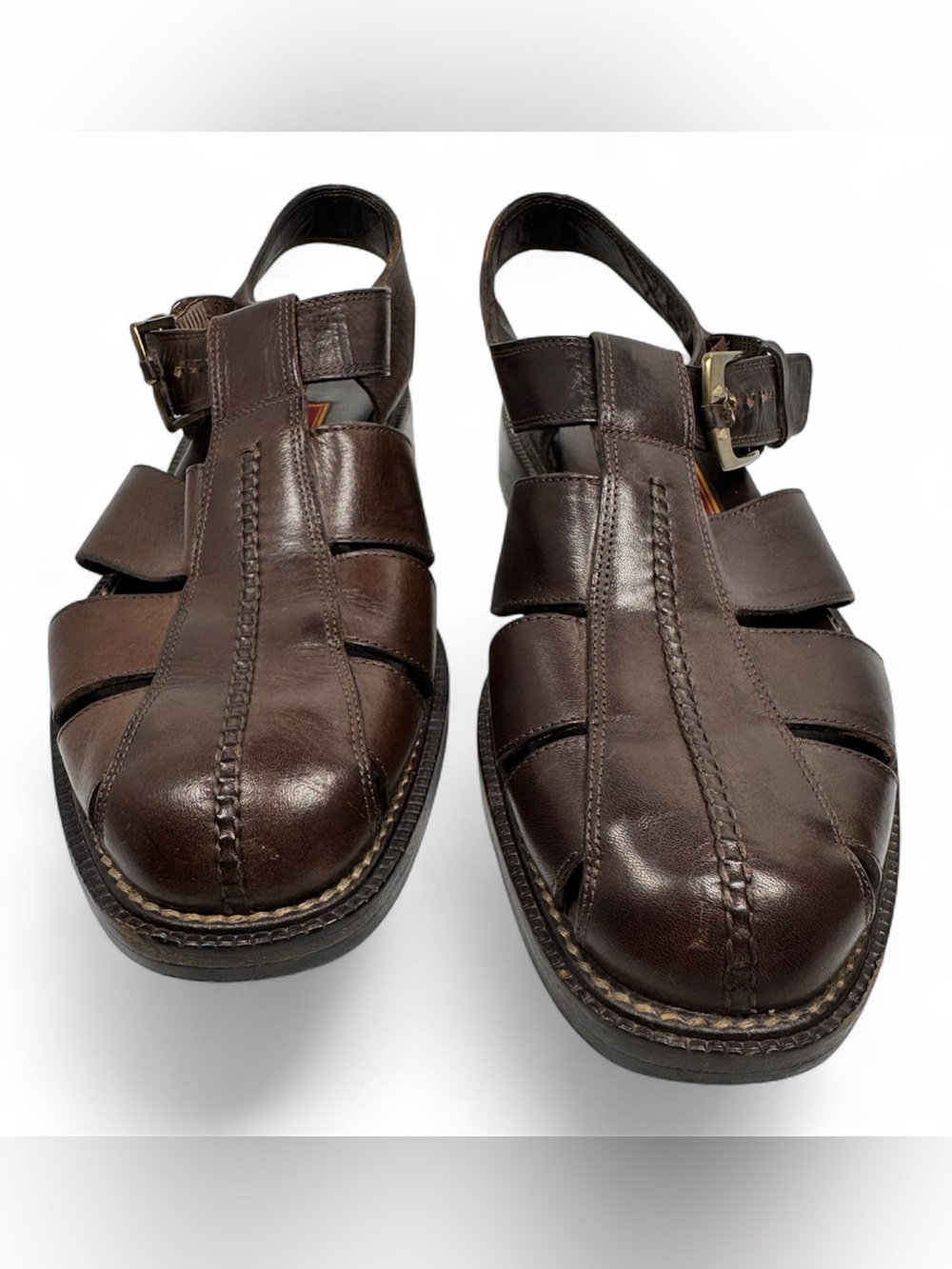 Vintage Cole Haan Country Fisherman Sandals 7.5 B Brown Leather Made Brazil